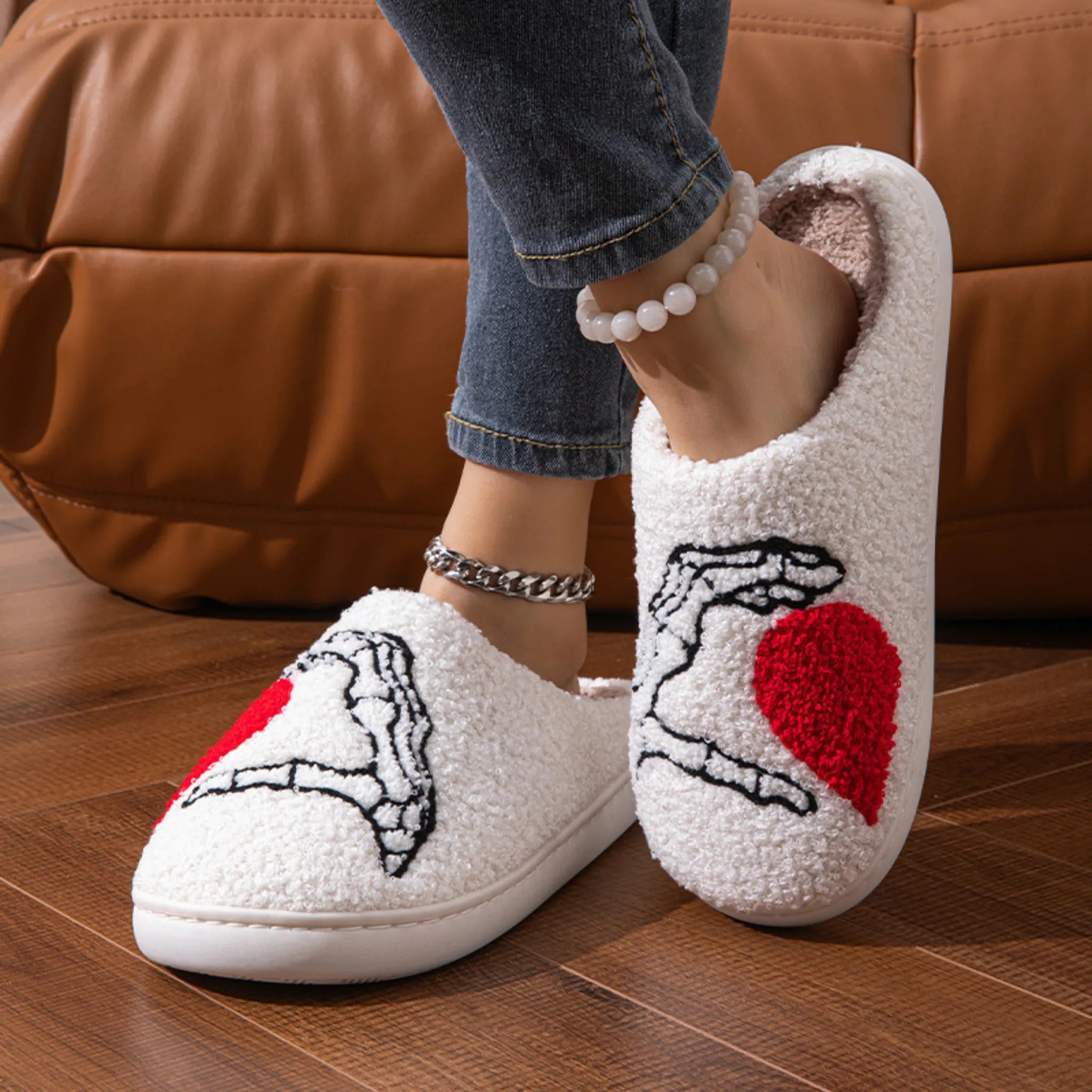 Men &amp; Women Skull Hand Slippers – Soft, Non-slip, Warm Cotton Home Shoes