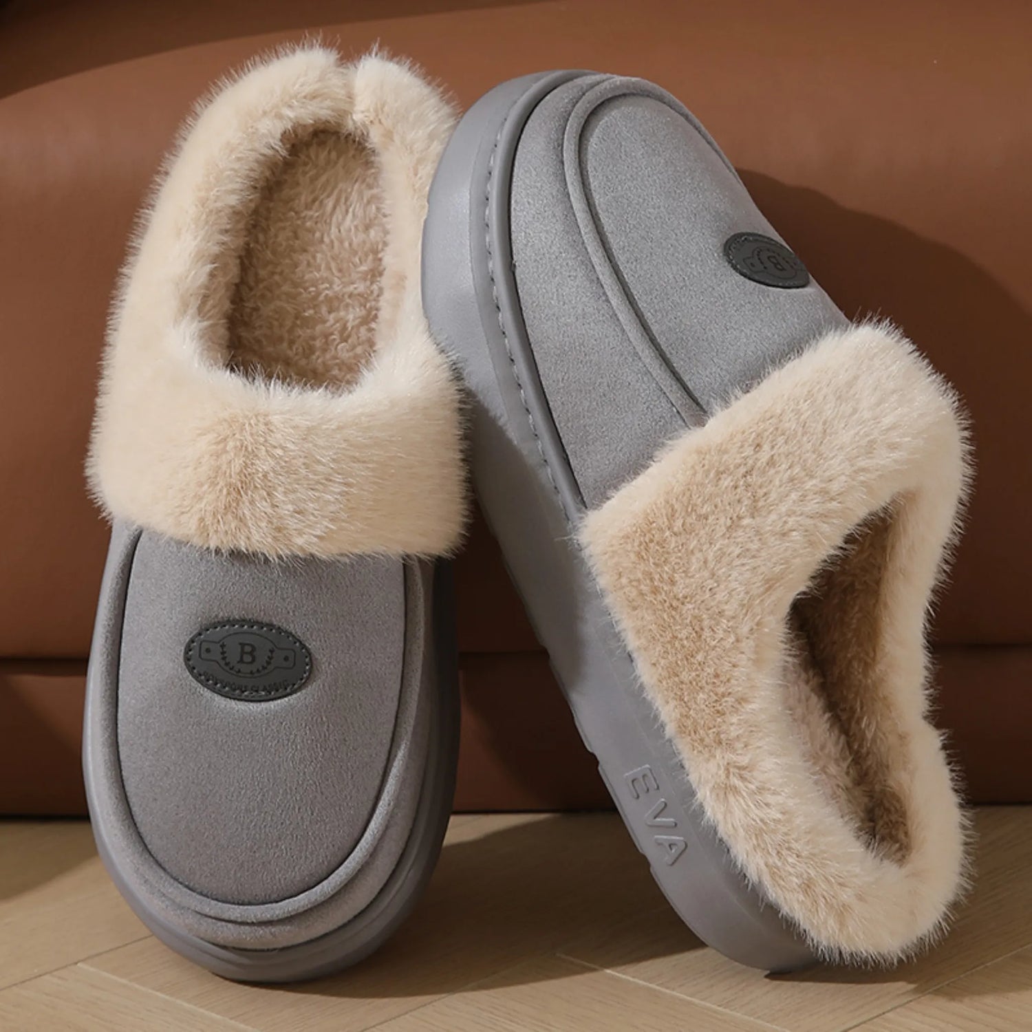 Winter Plush Suede Slippers for Men – Warm, Non-slip Indoor Shoes