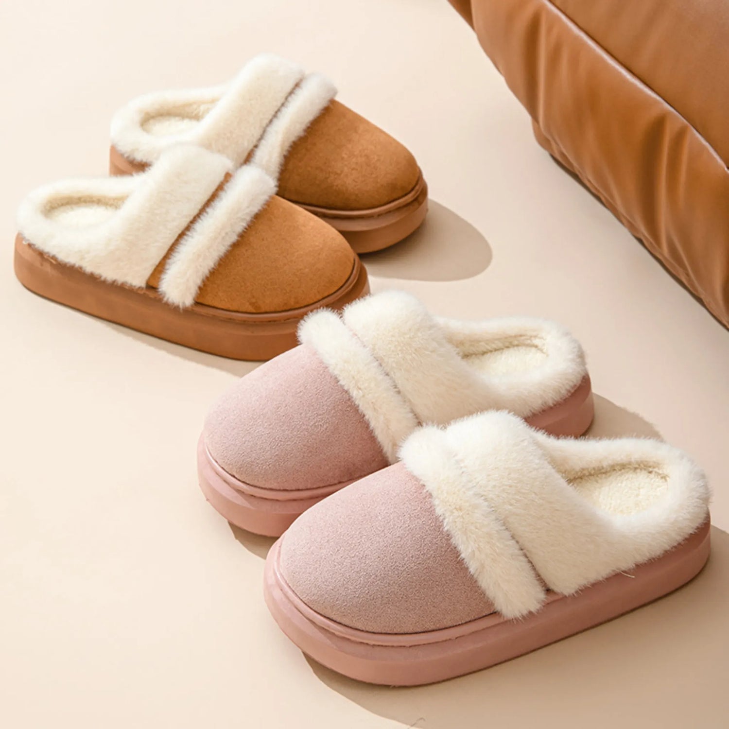 Cozy Velvet-Lined Cotton Slippers for Women – Non-slip Suede Winter Home Shoes