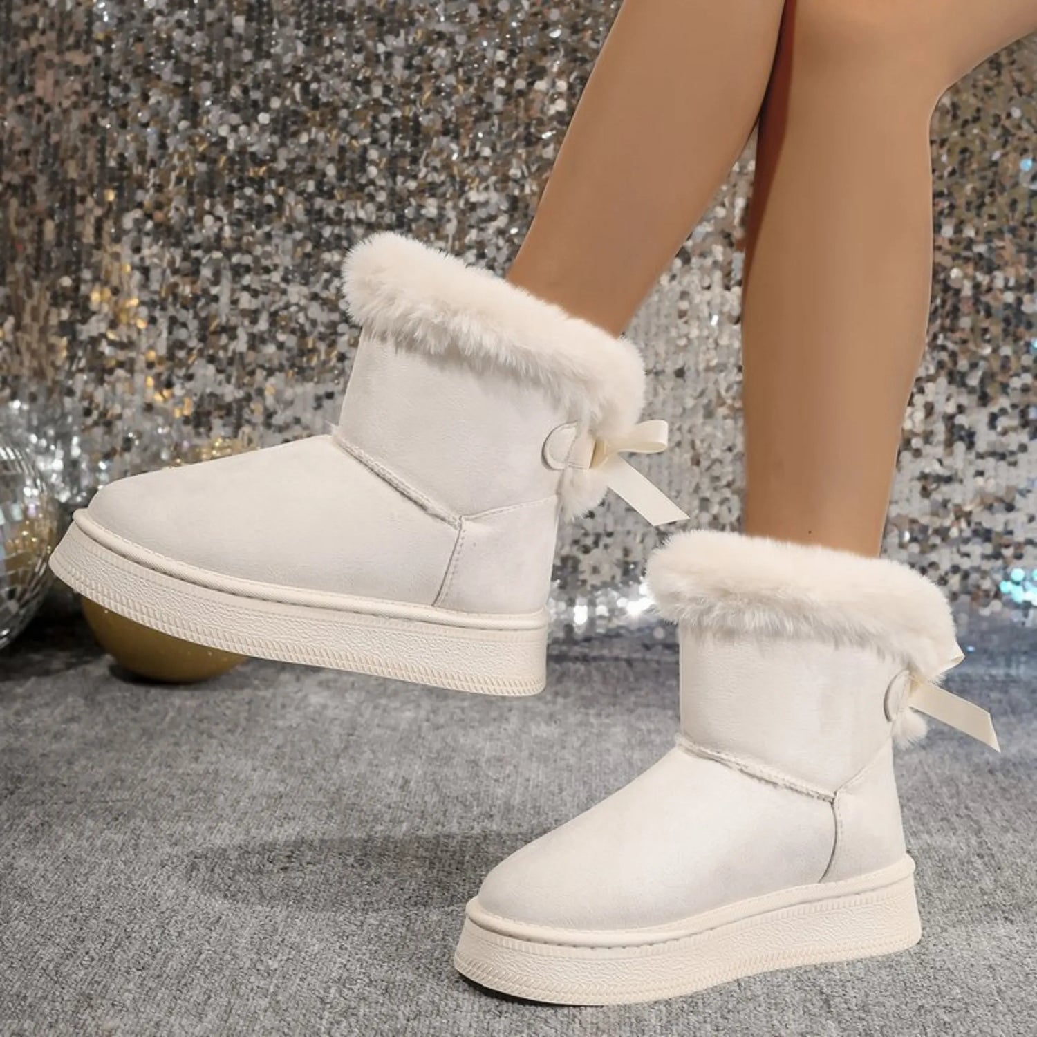 Women’s Cozy Winter Suede Boots with Bow