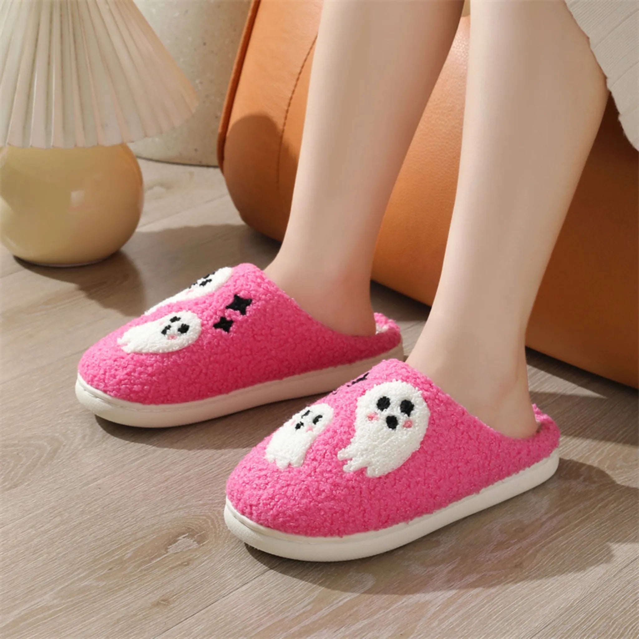 Cartoon Ghost Cotton Slippers – Non-slip Winter Indoor House Shoes for Women