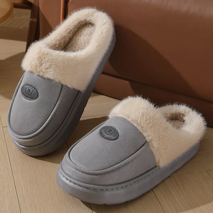 Winter Plush Suede Slippers for Men – Warm, Non-slip Indoor Shoes