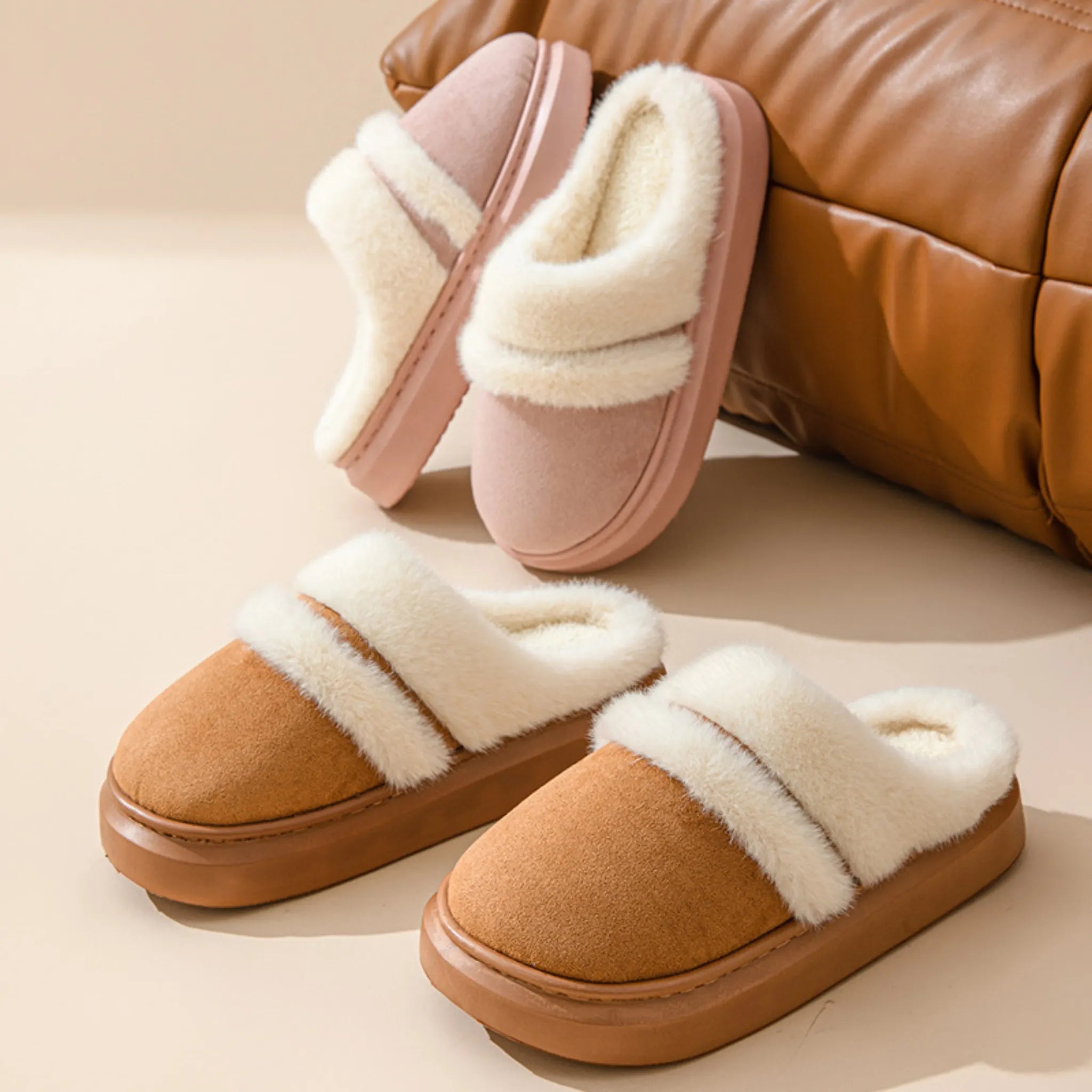 Cozy Velvet-Lined Cotton Slippers for Women – Non-slip Suede Winter Home Shoes