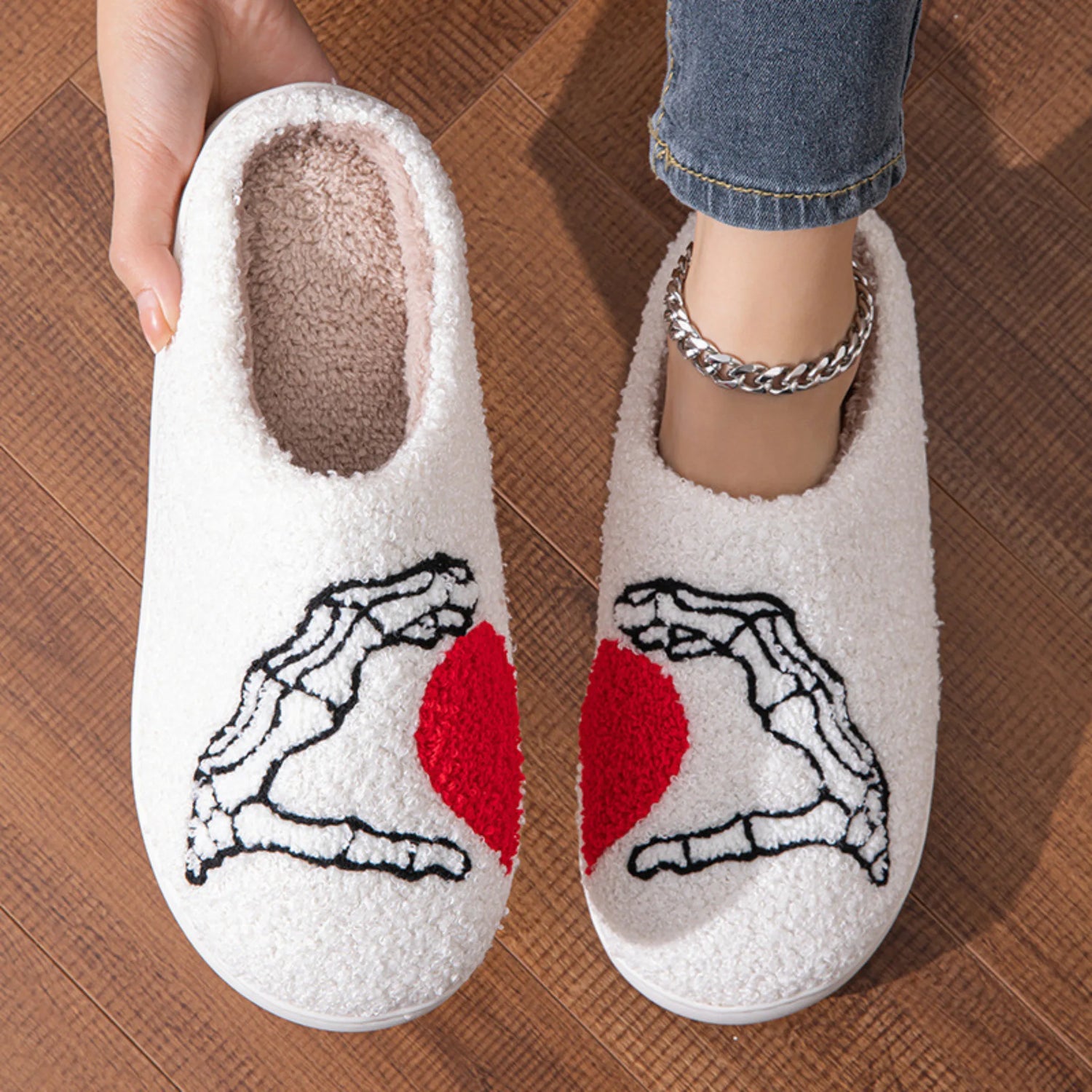 Men &amp; Women Skull Hand Slippers – Soft, Non-slip, Warm Cotton Home Shoes