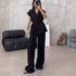 Sleeveless top and trousers set, Lace-up women’s two-piece outfit, Women’s sleeveless lace-up set, Polyester casual two-piece set, Casual lace-up trousers set