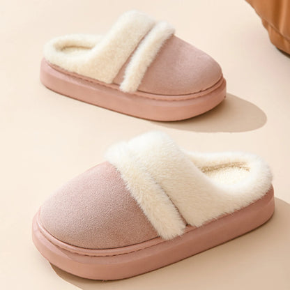 Cozy Velvet-Lined Cotton Slippers for Women – Non-slip Suede Winter Home Shoes