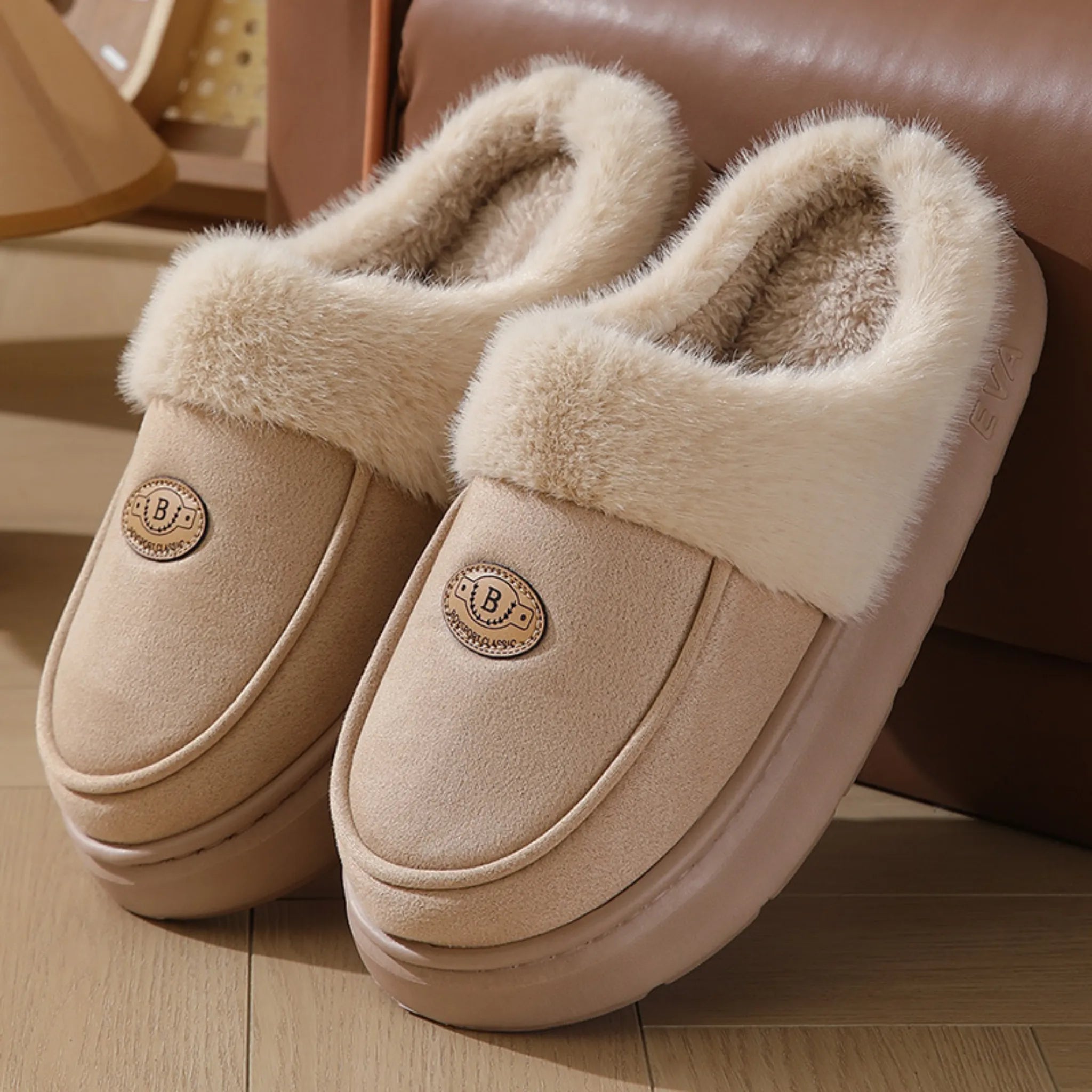 Winter Plush Suede Slippers for Men – Warm, Non-slip Indoor Shoes