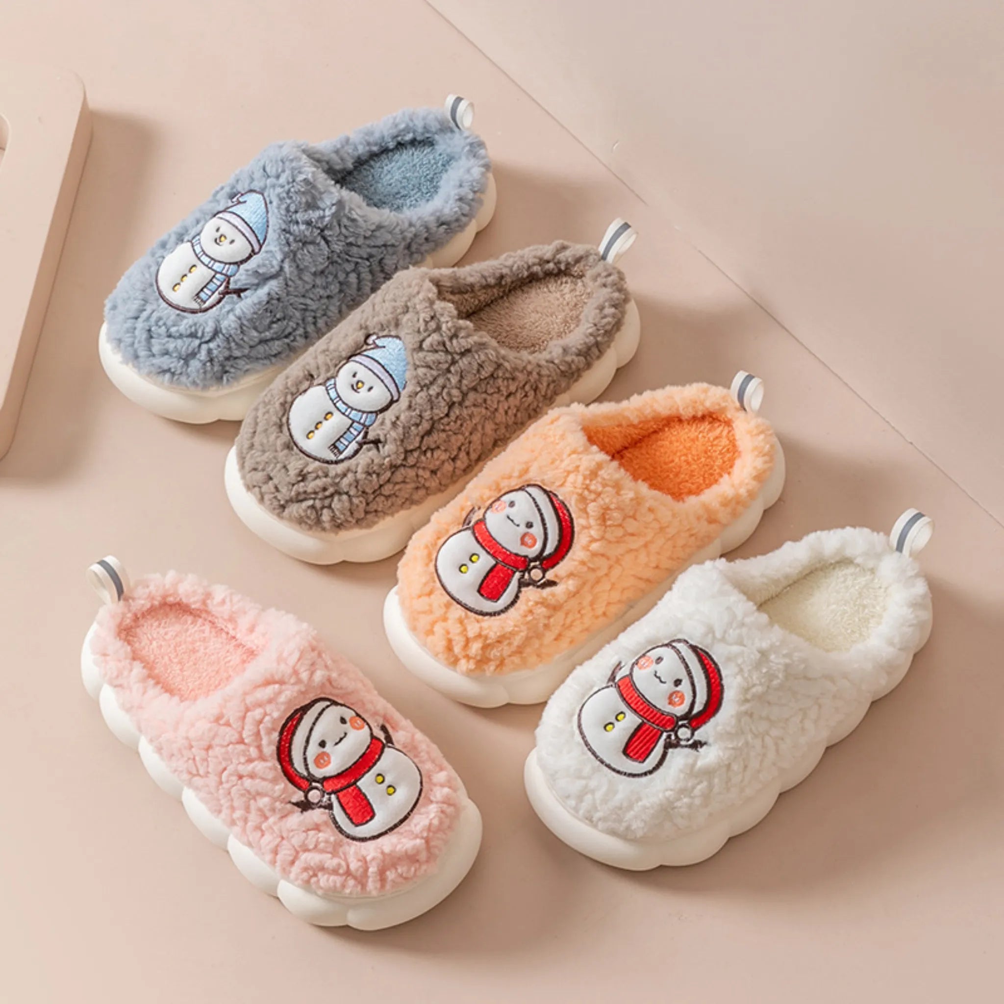 Snowman Plush Slippers – Warm, Anti-slip Thick-Soled Home Shoes