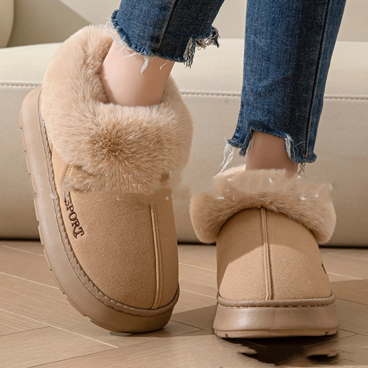 Plush Faux Fur Slippers for Women – Non-Slip, Mute Sole Indoor Comfort Shoes