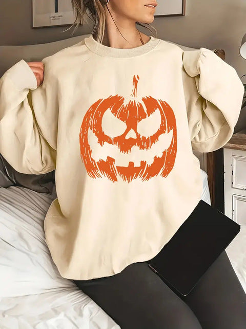 Women Halloween Pumpkin Sweater Luxury Brand Long Sleeve Rou