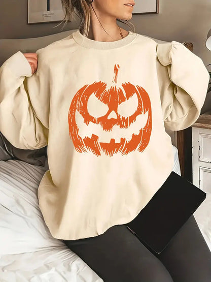 Women Halloween Pumpkin Sweater Luxury Brand Long Sleeve Rou