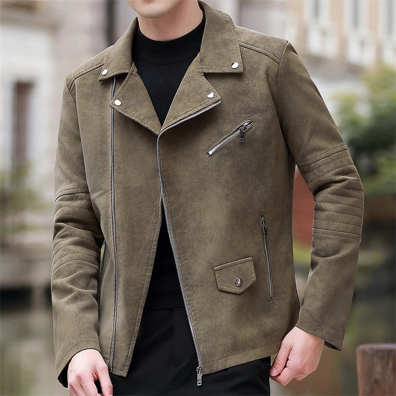 Fashion Velvet Padded Leather Coat Men&