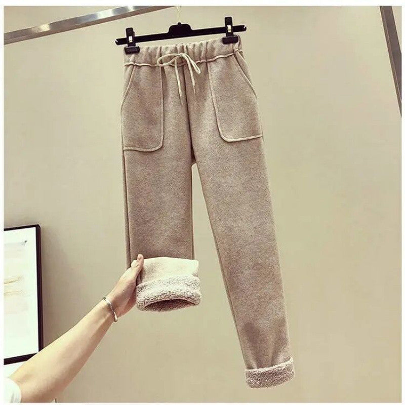 Lamb Wool Fur Sweater Casual Pants Three Piece Set Fashion Suit Women