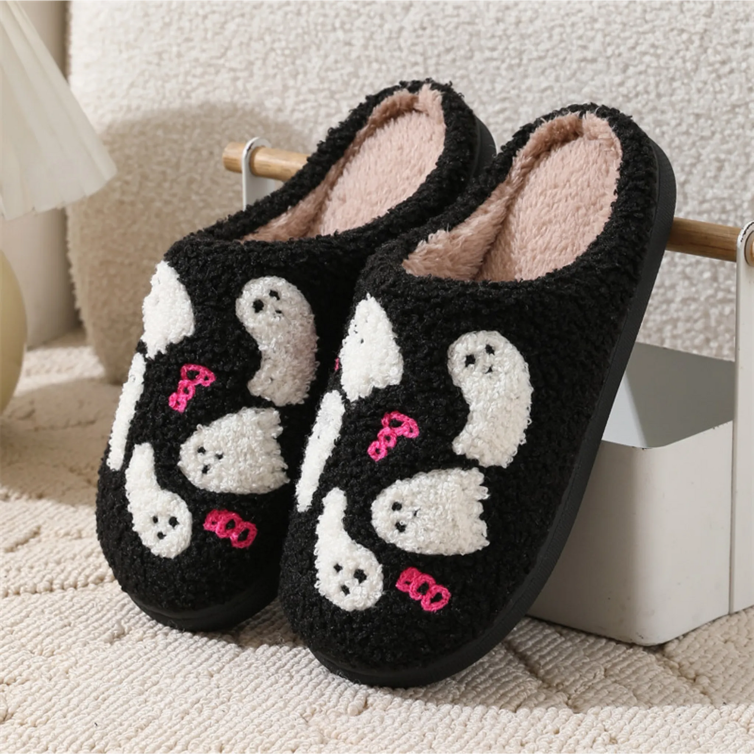 Cartoon Ghost Cotton Slippers – Non-slip Winter Indoor House Shoes for Women