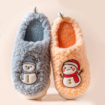 Snowman Plush Slippers – Warm, Anti-slip Thick-Soled Home Shoes