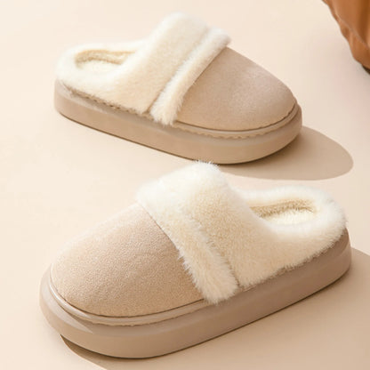 Cozy Velvet-Lined Cotton Slippers for Women – Non-slip Suede Winter Home Shoes