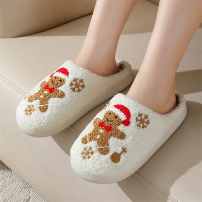 Christmas Snowflake Gingerbread Slippers Winter Indoor Non glip-glisser Chaussures de maison floue pour femmes Slippers Home