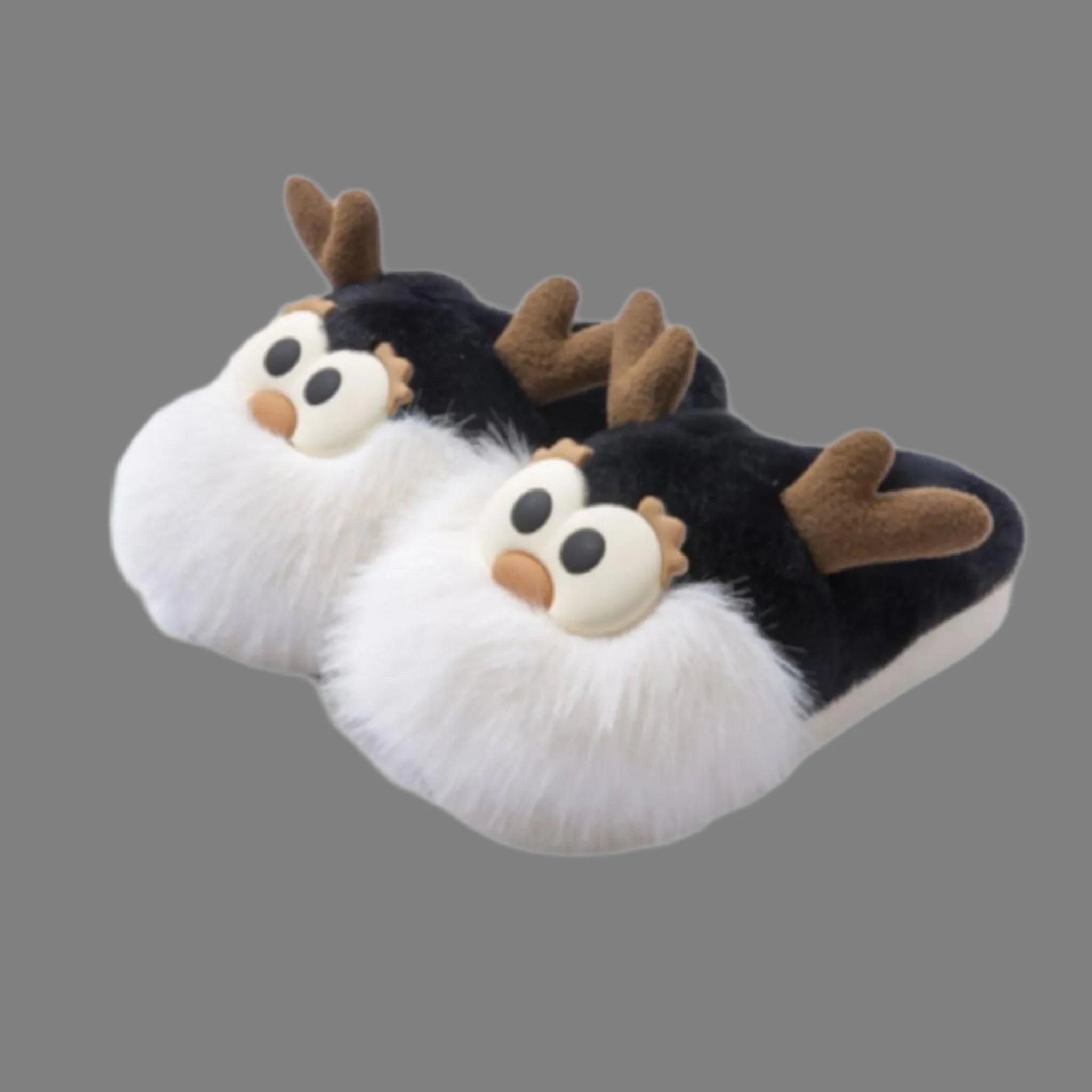 Cartoon Christmas Deer Slippers – Warm Plush Indoor Shoes for Women