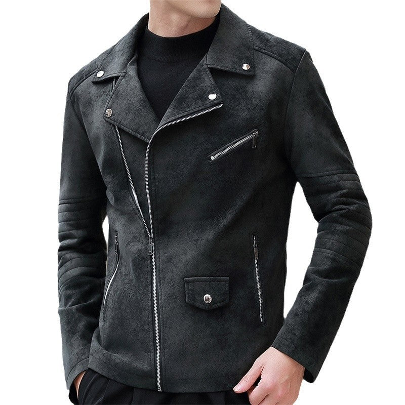 Fashion Velvet Padded Leather Coat Men&