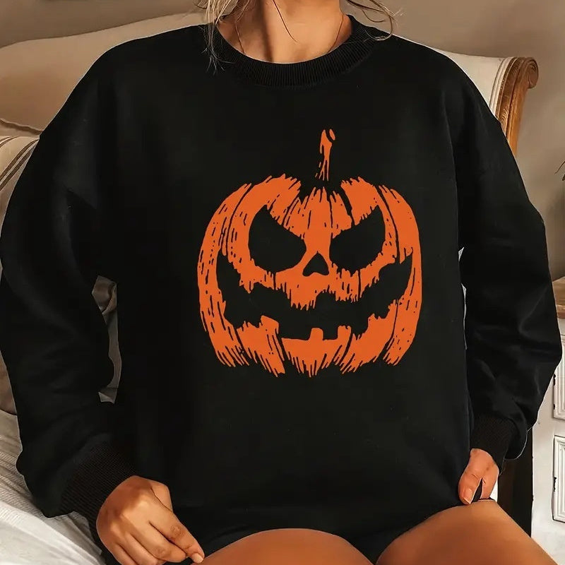 Women Halloween Pumpkin Sweater Luxury Brand Long Sleeve Rou